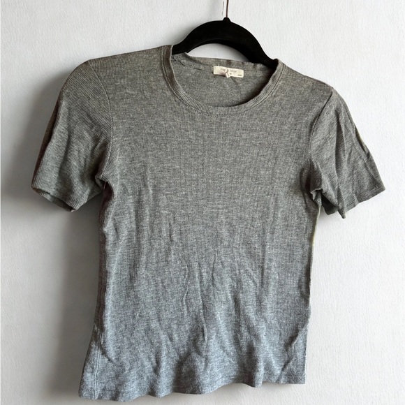 rag & bone Tops - rag & bone Ribbed Light Gray Women's Short Sleeve Tee